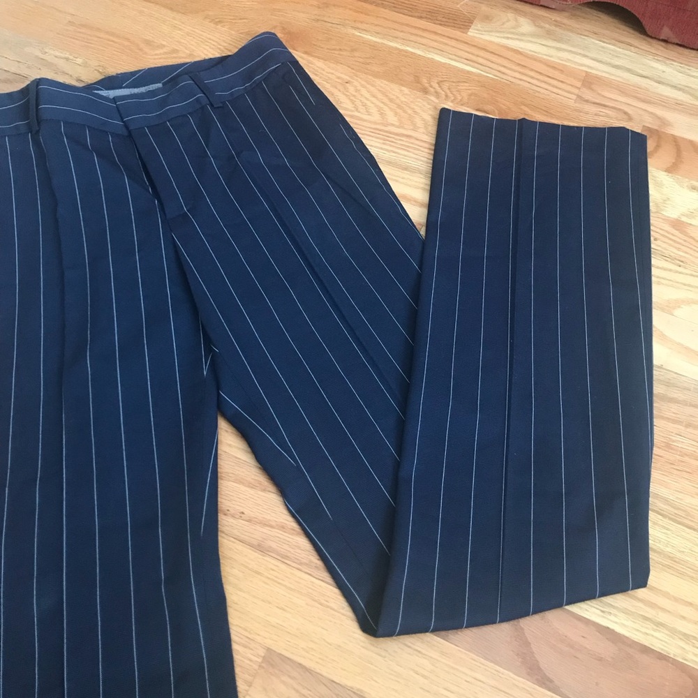 Zara Navy Pinstripe Wide-Leg Trousers